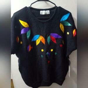 Vintage 1970's Wye Oaks, Women's, Short Sleeve, Sweater, Size 38, Color Black